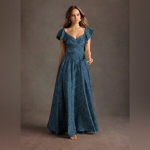 Azazie Leilani Navy Black Maxi Dress Atelier Jacquard Formal 14